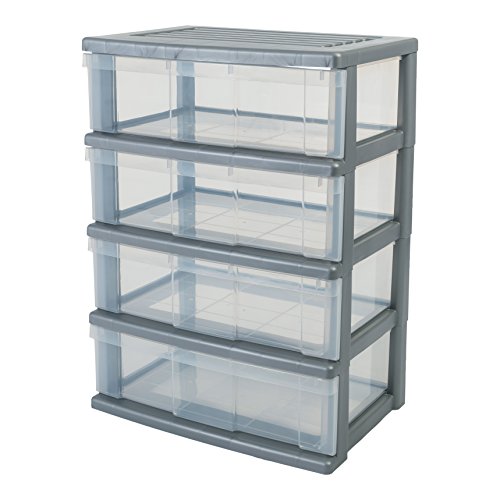 Iris Ohyama- Torre de Almacenamiento Grande Sobre Ruedas Modelo 125012 WC-N603 Wide Chest pl stico Plata 4 tiroirs Iris Ohyama- Torre de Almacenamiento Grande Sobre Ruedas Modelo 125012 WC-N603 Wide Chest pl stico Plata 4 tiroirs
