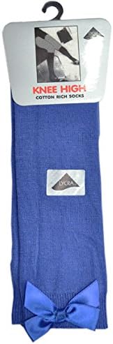 Bow Knee High School Girls &amp; Kids Plain Long Length Cotton Stretch With all size &amp; colour (Set of 6 pairs) (UK 9-12 (EU 27-30), Royal Blue)