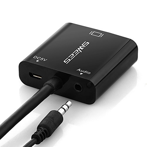 HDMI auf VGA, Swees HDMI auf VGA Kabel Adapter Konverter | Full HD bis zu 1080p / HDTV Unterstützung | für PC, Apple TV, DVD Player, Macbook, Laptop, Ultrabook, oder anderen HDMI Eingang Geräte – Schwarz - 5