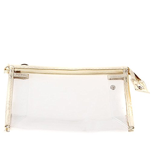 HENGSONG Transparent Make-up Bags Cosmetic Bathing Toiletry Waterproof Pouch Bag (L, Gold)