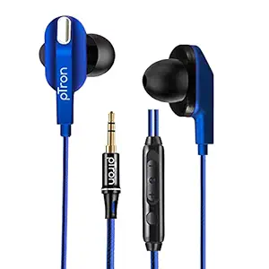 pTron Boom Lite in Ear Wired Earphones with Stereo Sound, Dual Drivers, Ergonomic & Secure-fit, 1.2M Tangle-Free Braided Cable, Gold-Plated 3.5mm Audio Jack, with Mic & Volume Control (Blue)