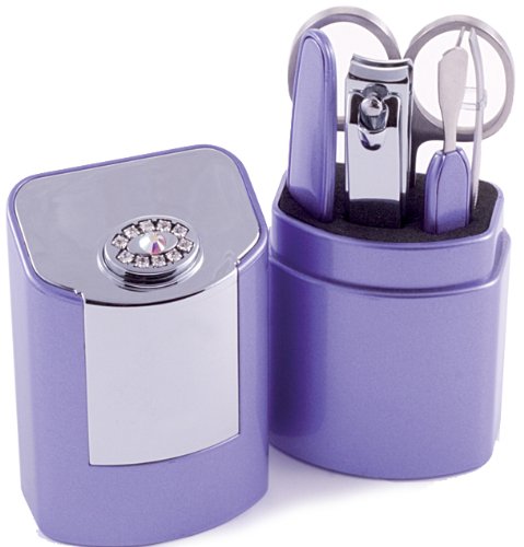5 Piece Manicure Set With Swarovski Elements in Case - Lilac