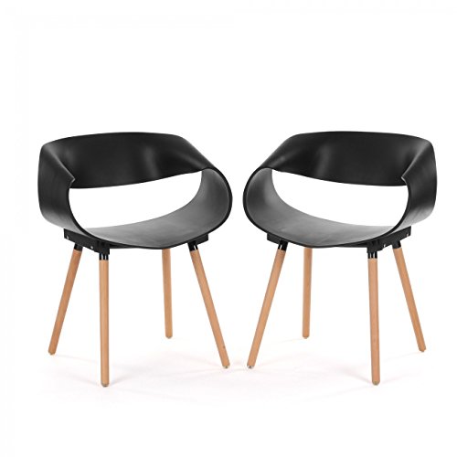 Vente FR Makika Chaise de Design Siège de Bureau Salle à Manger Salon Style Rembourrée avec Pieds bois moderne unique Scandinave Ensemble de Chaises MAYA Ensemble de 2 en Noir