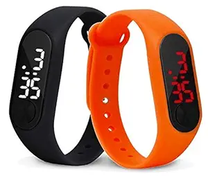 Sheknows Combo of 2 Extremely Thin Waterproof Bullet-Shape Design Digital LED Kids Watches for Boys & Girls-(B.Or)