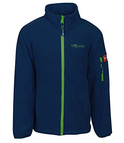 Trollkids Kinder Fleece-Jacke Arendal, Marineblau / Hellgrn, Gre 176