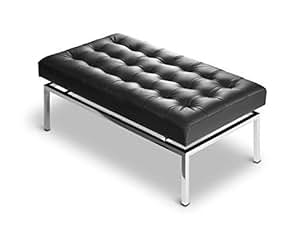 NEUERRAUM Schwarze Bauhaus Lederbank Sitzbank, Bank. Echtes Leder, Fuß