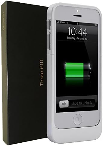 iPhone Charging Power Bank Battery Case from Three-AM © Ultra Slim Portable Charger Extended Battery Case for iPhone 5 5S 5C 5SE with large capacity (Iphone 5, White)