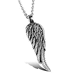 Material: Edelstahl JewelryWe Schmuck Edelstahl Retro Engel Flügel Engelsflügel Feder Anhänger mit 55cm Kette, Halskette für Herren Damen, Schwarz Silber