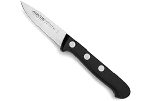 Arcos Couteau d'Office en Acier Inoxydable avec Rivets – Manche Ergonomique en Polyoxyméthylène, Idéal pour Éplucher les Fruits et Légumes – Lame de 80 mm, Couleur Noire, Série Universelle