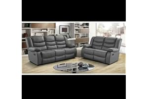 GENERIC MNS Leather Recliner Sofa with Cupholders - 3+2 Seater Sofa - Grey (Full set 3+2)