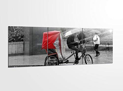 Acrylglasbilder 3 Teilig 150x50cm Fahrrad Taxi New York schwarz rot_ Acrylbild Bilder Acrylglas Wand Bild Kunstdruck 14?5399, Acrylglas Größe 6:BxH Gesamt 150cmx50cm