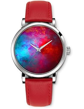 iCreat Quarz Damen Analog Armbanduhr Uhr Rot echte Leder Schnalle Schönes Zifferblatt mit Die rote Tinte