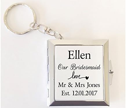 Wedding Party Bridal Compact Mirror Personalised Keyring. Bridesmaid, Maid of Honour, Flower Girl, Thank You Gift. Personalised details required