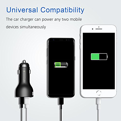 QC 3.0 Auto LadegerÃ¤t, Zeonetak 5V 3A+QC3.0 Dual Rapid Charging USB iPhone Universal-SchnellladegerÃ¤t fÃ¼r alle Apple iOS- oder Android-GerÃ¤te mit blauem LED-Licht + Android-USB-Kabel - Schwarz