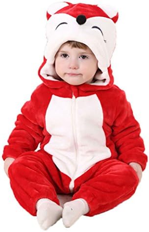 Amazemarket 0-3 Years Romper Outwear Jumpsuit Set Sleepshirts Cute Animal Climb clothes Baby Infant Snowsuit Autumn Winter Flannel Costumes (2-3 years 90-98cm, red fox)