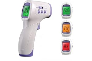 IFNI Thermometre Frontal Infrarouge médicale Thermomètre sans Contact pour Adulte Enfant bébé, Affichage LCD Mode avec indicateurs colorés Option sonore, et 32 mémoires.