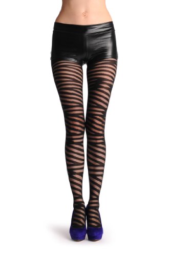 Preisvergleich Produktbild Sheer Woven Wrapping Stripes - Schwarz Strumpfhose Einheitsgroesse (34-42)