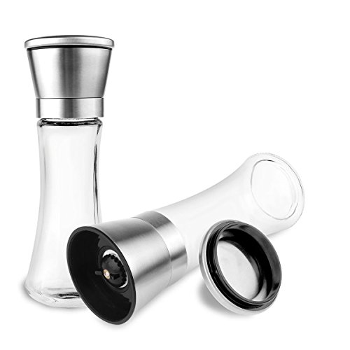 Pfeffermühle Edelstahl Salz Pfeffermühle 2 200 ml verstellbares Mahlwerk Keramik Rotor bleifrei Glas - 5