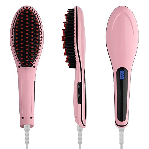 Haarglätter Bürste, Elektrische Digitale Keramik Haarglätter Styling Kamm, Anti statische Elektrizität und Heizung, negative Ion Haarpflege, Message glättende Bügeln, Detangling Haarbürste(pink) - 6