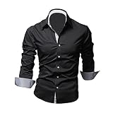 SODIAL (R) Moda para hombre de lujo de manga larga casual delgado estilo camisas de vestido Negro - M
