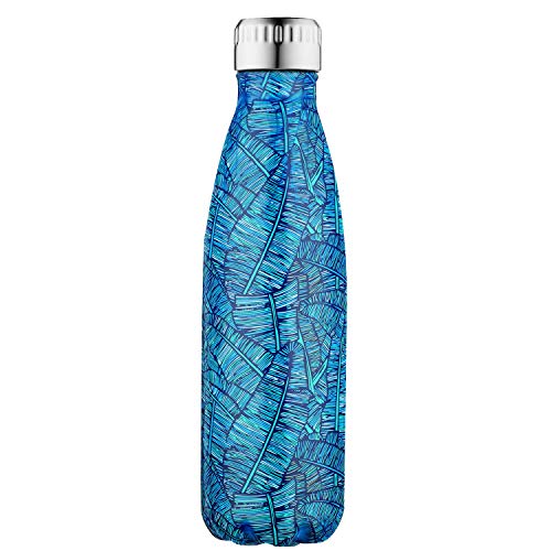 SEPT MIRACLE Sept miracolo tenere caldo e freddo in acciaio INOX colorato Water Bottle thermos ermetica doppia parete tazze di sport (500 ml) (Blue palma plus)