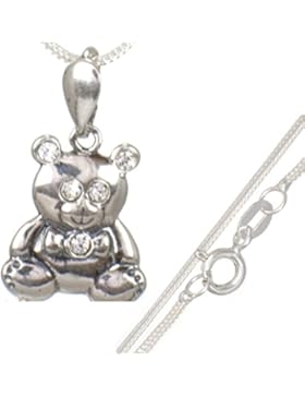 Kinderschmuck: Teddy-Bär Zirkonia Anhänger mit 40 cm Silberkette aus 925er Silber#565