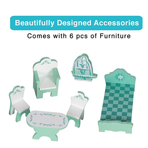 Teamson Kids - Ice Castle Wooden Doll House with 6 pcs Furniture for 12 inch Dolls