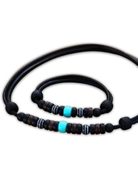 HANA LIMA ® Schmuck Set Surferkette Lederkette Halskette Surferarmband Lederarmband Armband