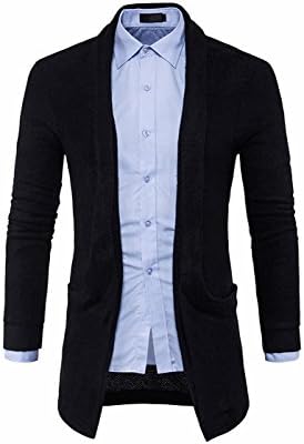 UMilk Men's Knitted Shawl Collar Cable Draped Open Front Long Cardigan Sweater