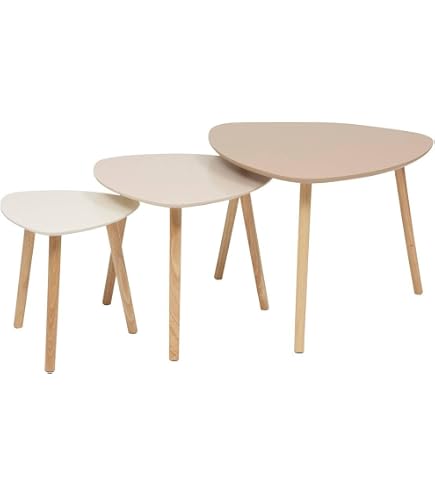Set De 3 Tables Basses Gigognes En Pin Naturel - Hauteurs Différentes (40, 45, 50 Cm) - Design Scandinave, Stables, Montage Facile