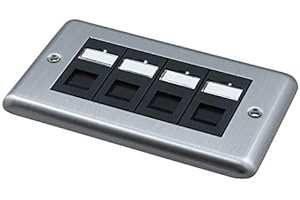 DATA ZONE Brush Steel Faceplate Loaded with 4 x Cat6 UTP RJ45 Black Euro Module