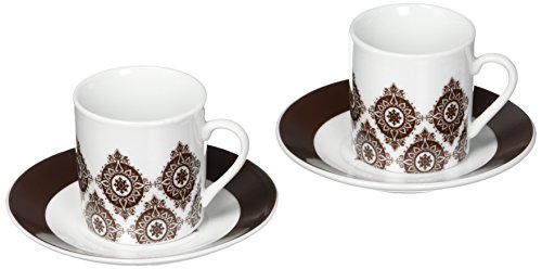 Artisano DesignsSaucer Set of 2 Moroccan Flair Espresso Coffee Cup Set, white-brown