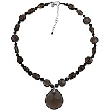 Gewicht: ca. 70 g Damen Hals-Kette 925 Sterling-Silber mit Rauchquarz und Onyx 47 bis 53 cm lang Edelsteinkette