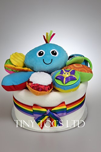 Large Single One Tier Unisex Nappy Cake with Lamaze Octopus Octivity Toy Baby Shower Maternity Gift