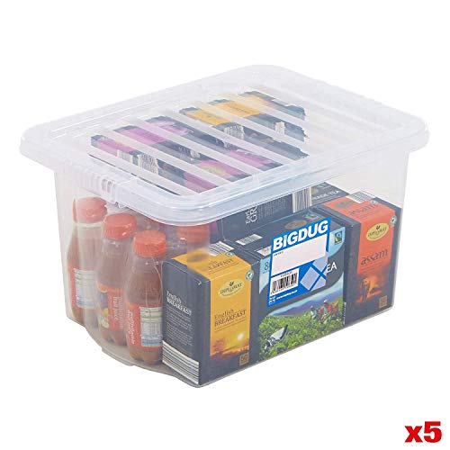 24 litros de capacidad caja de almacenamiento con tapa apilable de almacenamiento en el hogar Snap Fit - 3 colores disponibles, Pack Of 5 - 24 Litre Clear Box
