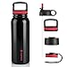 Produktbild Zanmini Trinkflasche Sport 1 L Thermosflasche Edelstahl Wasserflasche Doppelwandig & BPA Frei Geliefert mit 4 austauschbaren Deckeln Perfekt für Sport, Camping, Wandern, Reise, Büro, Yoga (Schwarz)