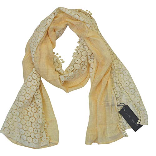 LAURA ASHLEY Lace Trim Cream Beige Pom Pom Wrap Evening Scarf RRP £25