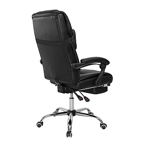 Voilamart Black Ergonomic PU Leather Extra Padded Office Reclining Swivel Chair Executive Computer Desk Chair High Back Style Armchair with Foot Rest and Back Cushion - Image 6
