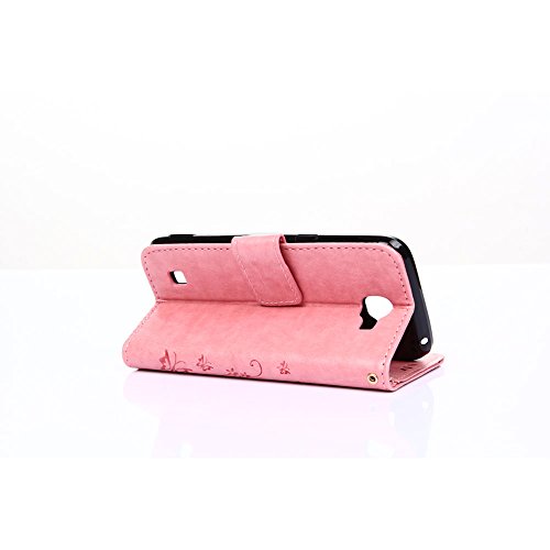 LG K4 Hülle Leder ,SKYXD Drucken Schmetterling Blumen Prägung Motiv PU Folio Ledertasche [ Standfunktion / Magnetverschluss / Kartenfächer] Einfarbig Handyhülle 3 in 1 Handytasche mit Eule Staubstecker + Eingabestift für LG K4 Schutzhülle – Pink - 4