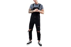 Onsoyours Salopette Uomo in Denim Casual Pantaloni Strappati Uomo in Tinta Unita Salopette Uomo Jeans Slim Fit con Bretelle Pantaloni Larghi da Lavoro