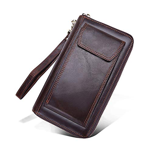 Preisvergleich Produktbild Yamyannie Herren Geldbörse Münzfach Herren Leder Brieftasche Multifunktions Freizeit Lange Handtasche Öl Wachs Leder Clutch Bag Handytasche Kreditkarten-Halter Geldbeutel Münzfach
