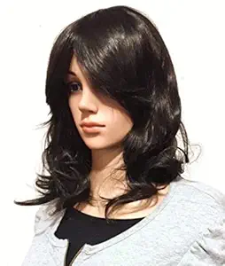 ALIZZ synthetic shade straight full head covering soft hair full wig hair but like real baal/hair, Hair Cosplay Long Curly Wavy NO Bangs Natural Black bridal hair style accessories (Brown )