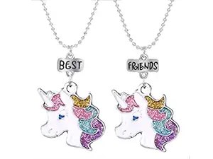 PuPuFly 2 PCS Unicorn Necklace Best Friends Set for Girls Kids.