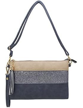 CRAZYCHIC - Damen Paillette Leder Umhängetasche mit Pompon - Strass Glitzer glänzend Abendpochette - Tasche mit...