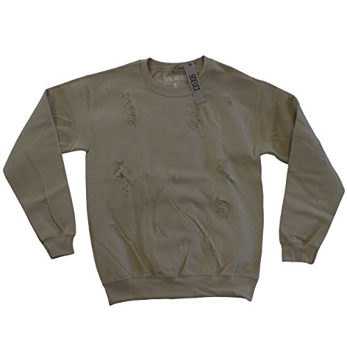 9Deuce Custom Distressed Crew Neck Sweatshirt *Unique Hand Made Yeezy Hoody* (Small, Sand)