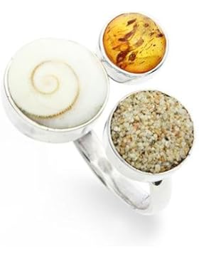 Silberring Strandsand, Meeresauge und Bernstein aus 925er Silber