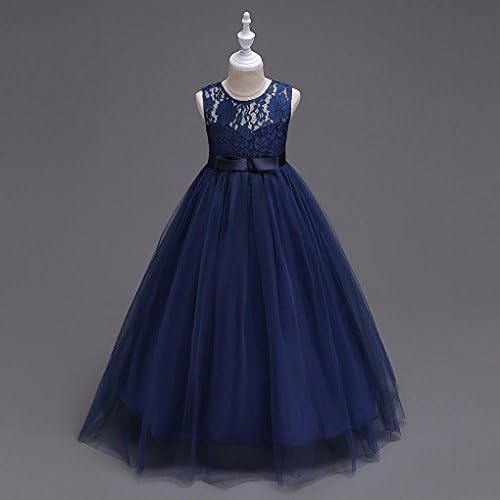 FWJT Princess Dress Ball Gown Floor-length Flower Girl Dress - Bow(s) Lace Sash , blue , 11-12 years