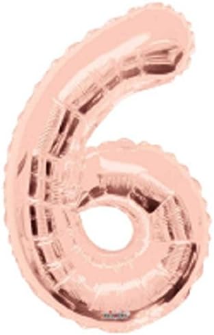 Large Rose Gold Metallic Number 6 Foil Helium Balloon 34"/87cm (Not Inflated)