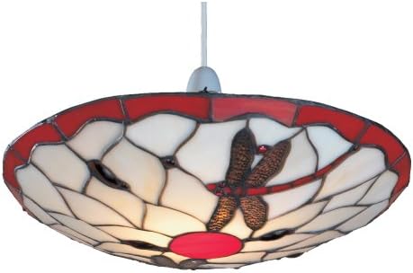 14in Red Dragonfly Beige Background Uplighter Lampshade Pendant with 10W LED GLS Bulb