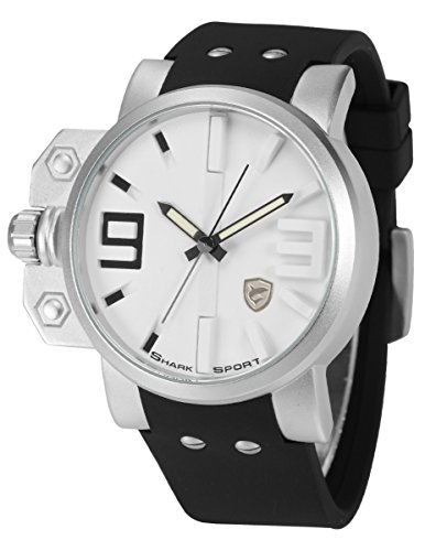 Shark Herren Armbanduhr Leuchtzeiger bergroende Krone Schwarze Silikon Uhrband SH169 Shark Herren Armbanduhr Leuchtzeiger bergroende Krone Schwarze Silikon Uhrband SH169
